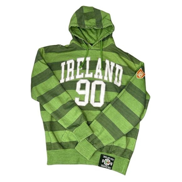Retro Irish Green Striped Pullover Hoodie Ireland Logo Athletic Dept Boys XL Vtg - Picture 2 of 11